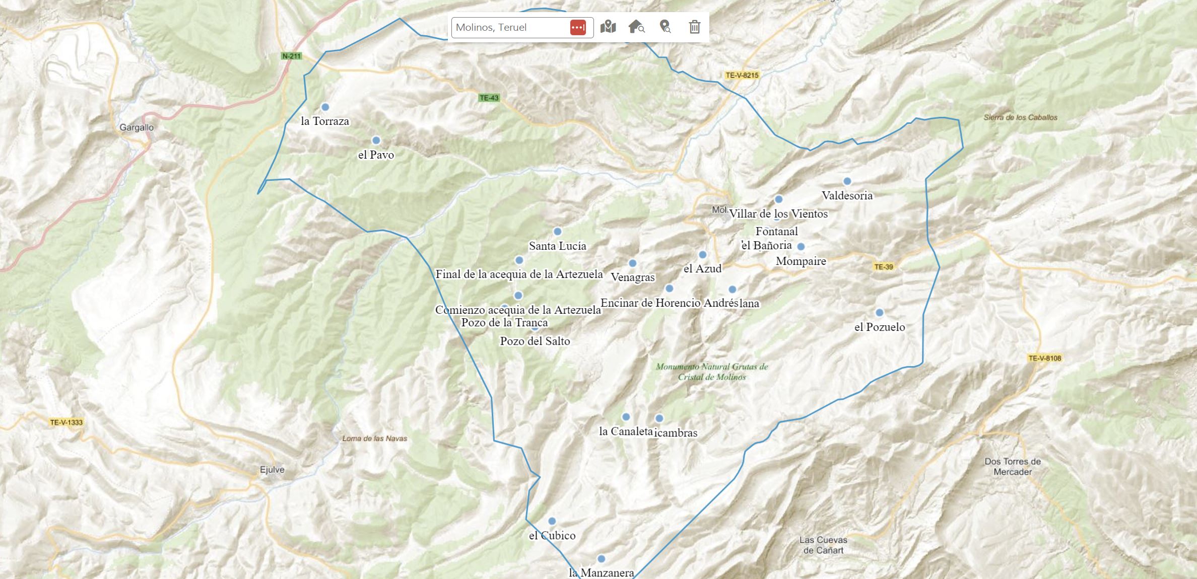 Mapa general Molinos de Teruel - Inventario de fuentes